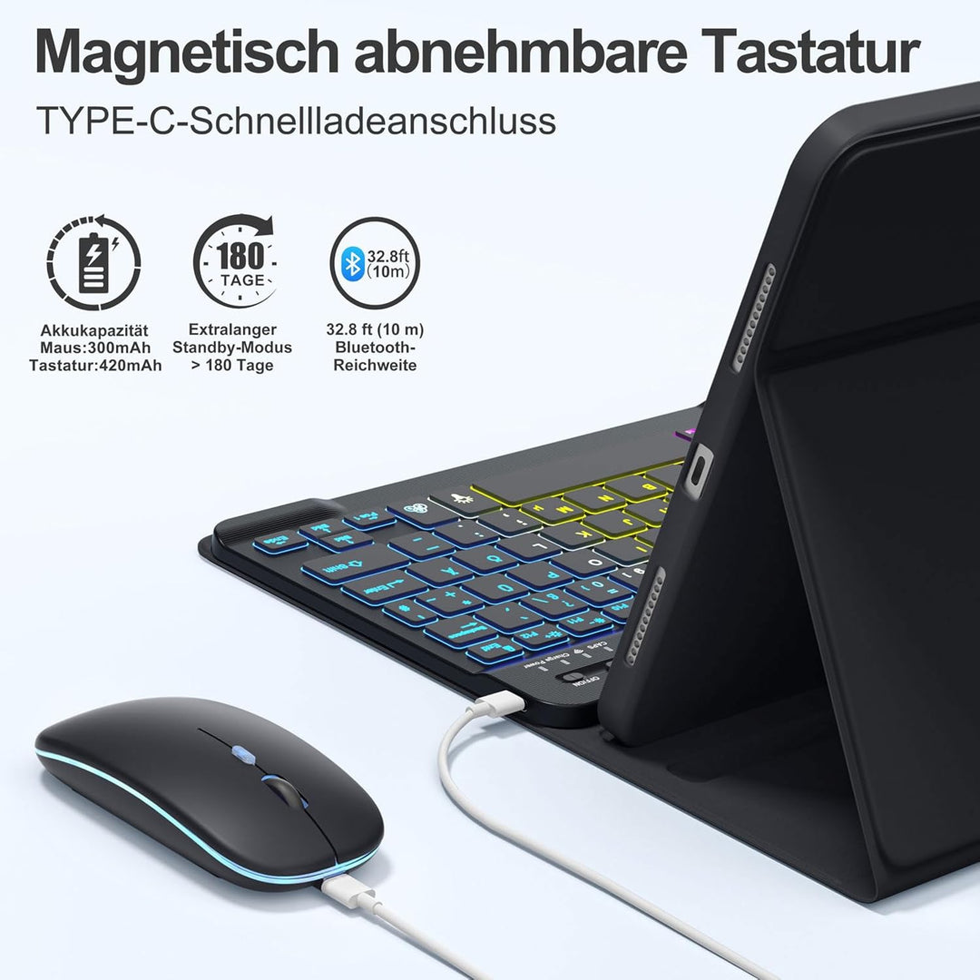 drivego Tastatur Hülle mit Maus for iPad A16 11/10 Generation (11/10.9 Zoll 2025/2022), Bluetooth Ma