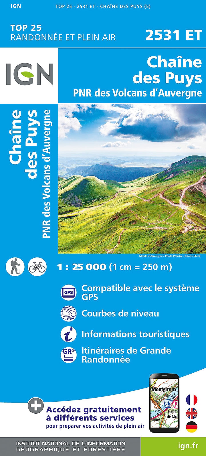 2531ET Chaine des Puys Parc Naturel des Volcans d'Auvergne (TOP 25), Karte