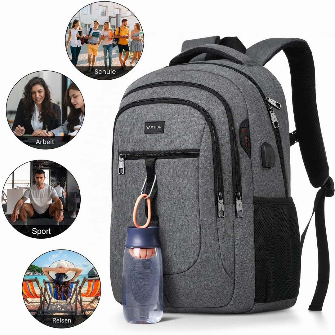 YAMTION Dunkelgrau Rucksack Herren und Damen,Unisex Schulrucksack Teenager für Jungen Mädchen Laptop