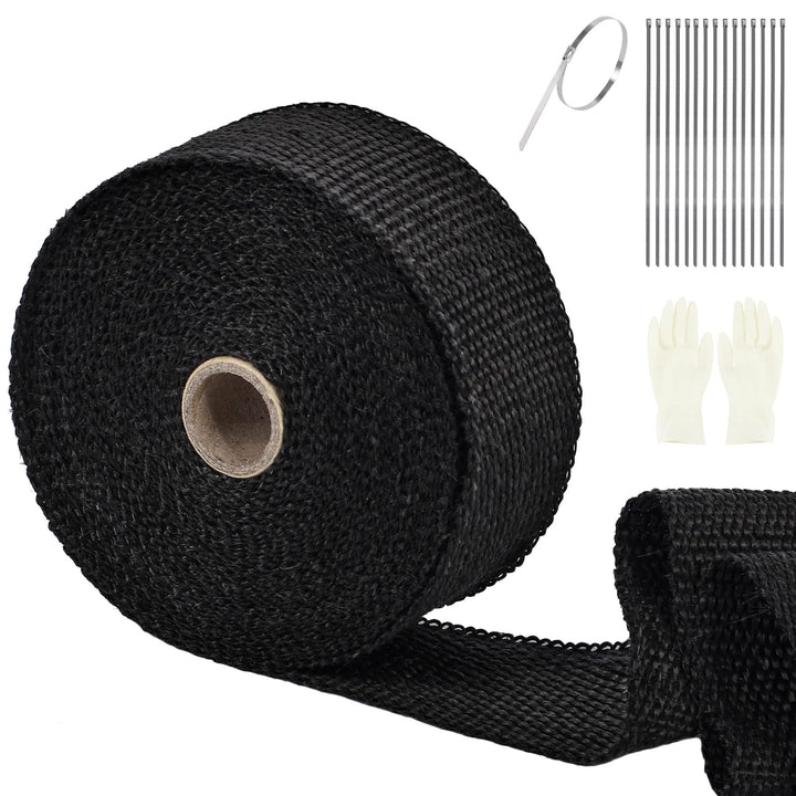 SOMLAW Hitzeschutzband 15M, Basaltfaser Hitzeschutzband Auspuff mit 15 Kabelbinder und Handschuhe, A