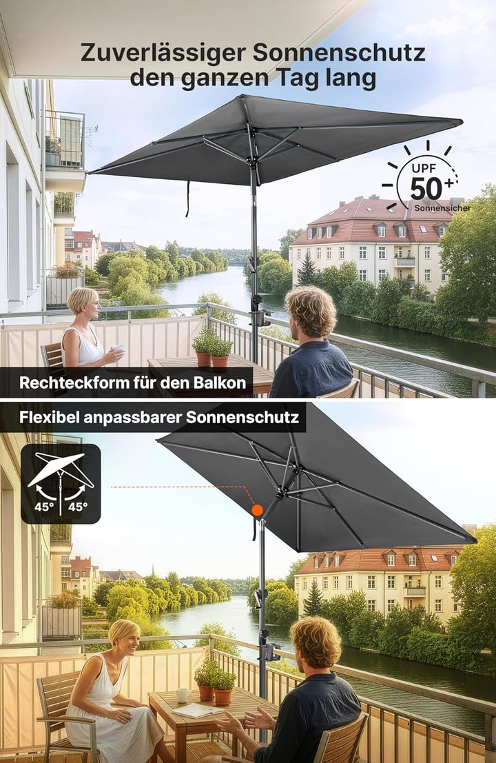 4smile Sonnenschirm Balkon mit Halterung im 3-er-Set, 210x140 cm, UV 50+, Sonnenschutz Balkon, Balko