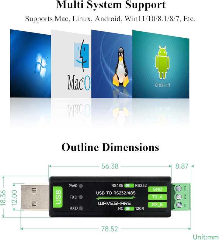 USB to RS232/RS485 Serial Converter Adapter, Onboard Original FT232RNL Chip Stable, Compatible withR