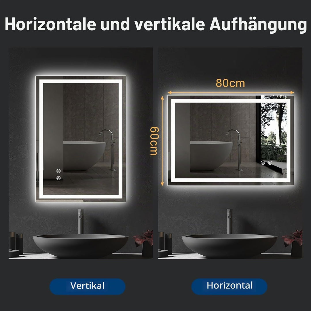 Trintion LED Badspiegel mit Beleuchtung Badezimmer Wandspiegel Badezimmerspiegel Anti-Beschlag mit T