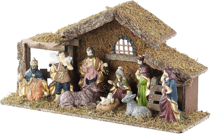 Britesta Krippe: Hochwertige Holz-Weihnachtskrippe, grosse handbemalte Porzellan-Figuren (Krippe