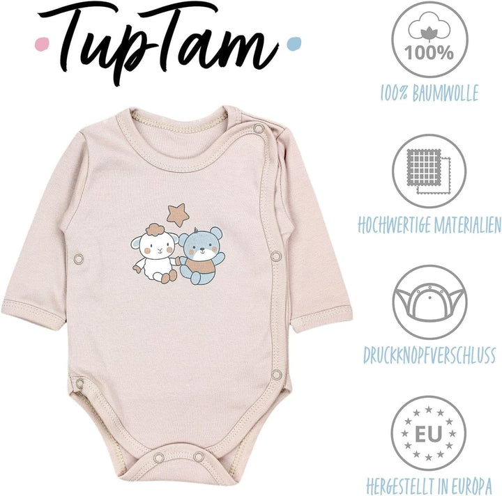 TupTam Baby Body Langarm – Wickelbody Langarm im 5er Pack aus Baumwolle für Mädchen und Jungen 62 Bä