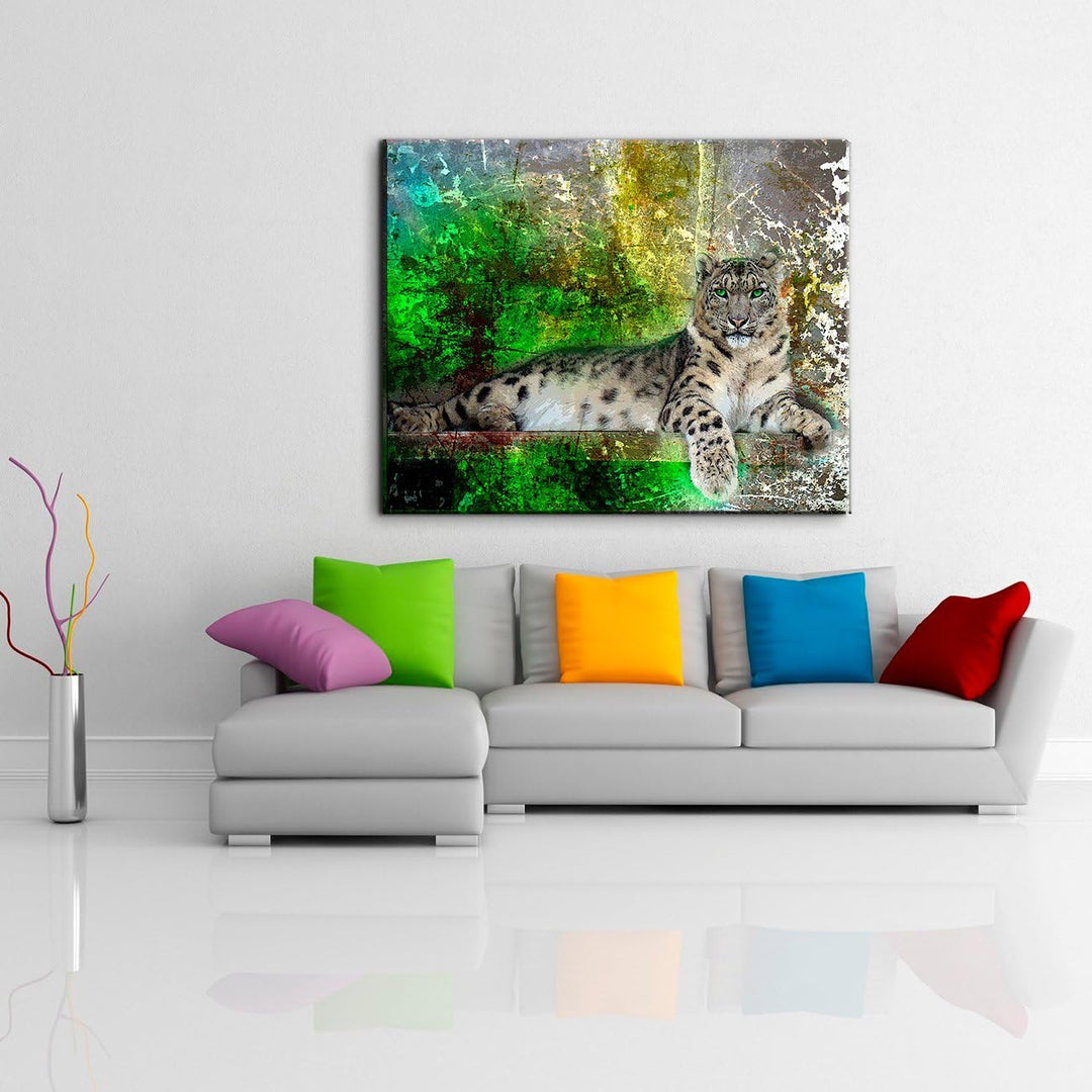 Julia-Art - Bilder Leopard Leinwand mit Keilrahmen 100 x 70 cm Leinwandbild XXL Wandbild Tiere Kunst