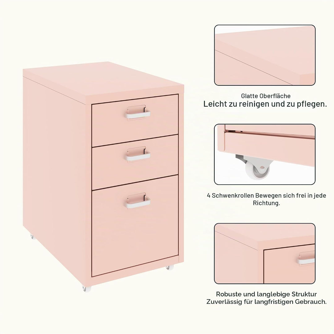FLEXISPOT Rollcontainer Büroschrank mit 3 Schubladen, Aktenschrank Metallschrank Kommode mit Rädern,