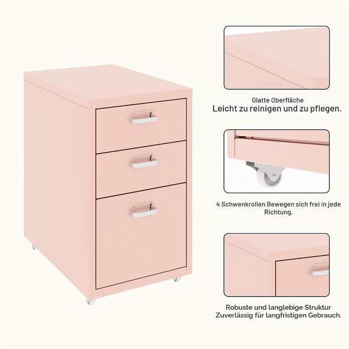 FLEXISPOT Rollcontainer Büroschrank mit 3 Schubladen, Aktenschrank Metallschrank Kommode mit Rädern,