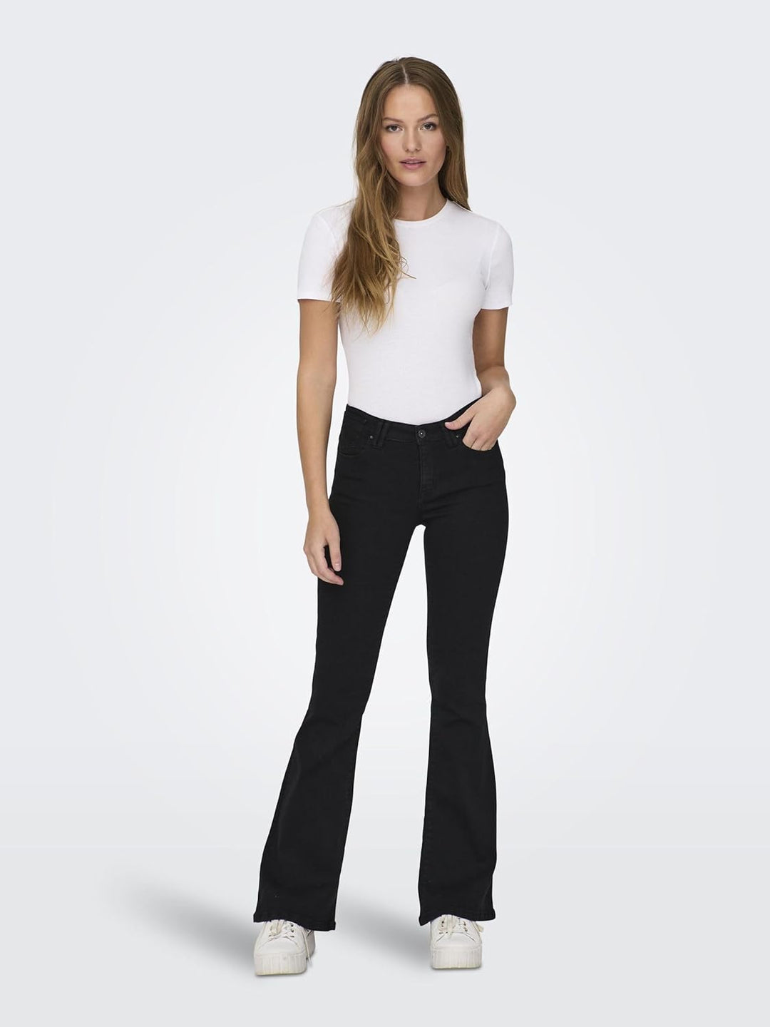 ONLY Female Schlaghosen-Jeans ONLREESE Mittlere Taille Flared Jeans 26W / 32L Schwarz, 26W / 32L Sch
