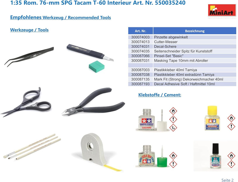 Mini Art 35240 1:35 Rom. 76-mm SPG Tacam T-60 Interieur-originalgetreue Nachbildung, Modellbau, Plas