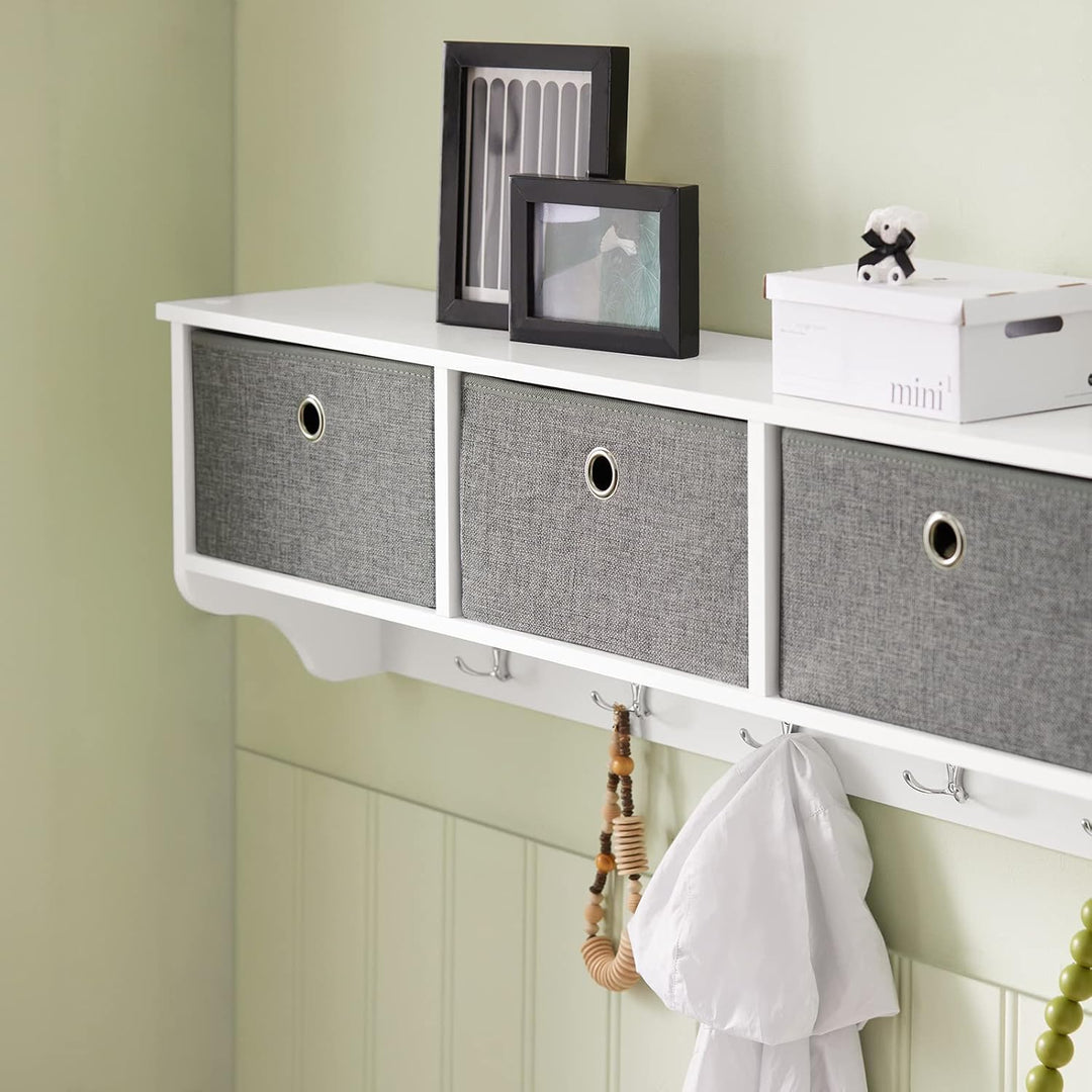 SoBuy FRG282-W Wandgarderobe Flurgarderobe Kleiderhaken Hängeregal mit 3 Körben und 5 Haken Garderob