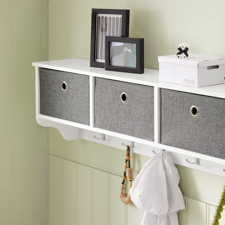 SoBuy FRG282-W Wandgarderobe Flurgarderobe Kleiderhaken Hängeregal mit 3 Körben und 5 Haken Garderob