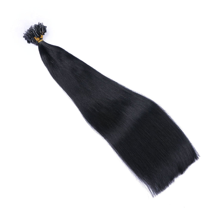 Micro-Ring/Loop Hair Extensions (#1 - SCHWARZ - 60 cm - 250 Strähnen - 1g) 100% Remy Echthaar Haarve