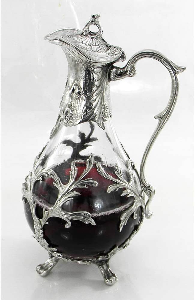 Cavagnini Geblasene Glaskanne Hartzinn Jugendstil 100% Made in Italy Kunsthandwerk