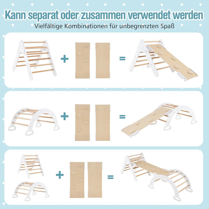 COSTWAY Kletterdreieck mit Rutsche, Kletterbogen, inkl. doppelseitige Rampe, zum Klettern, Rutschen