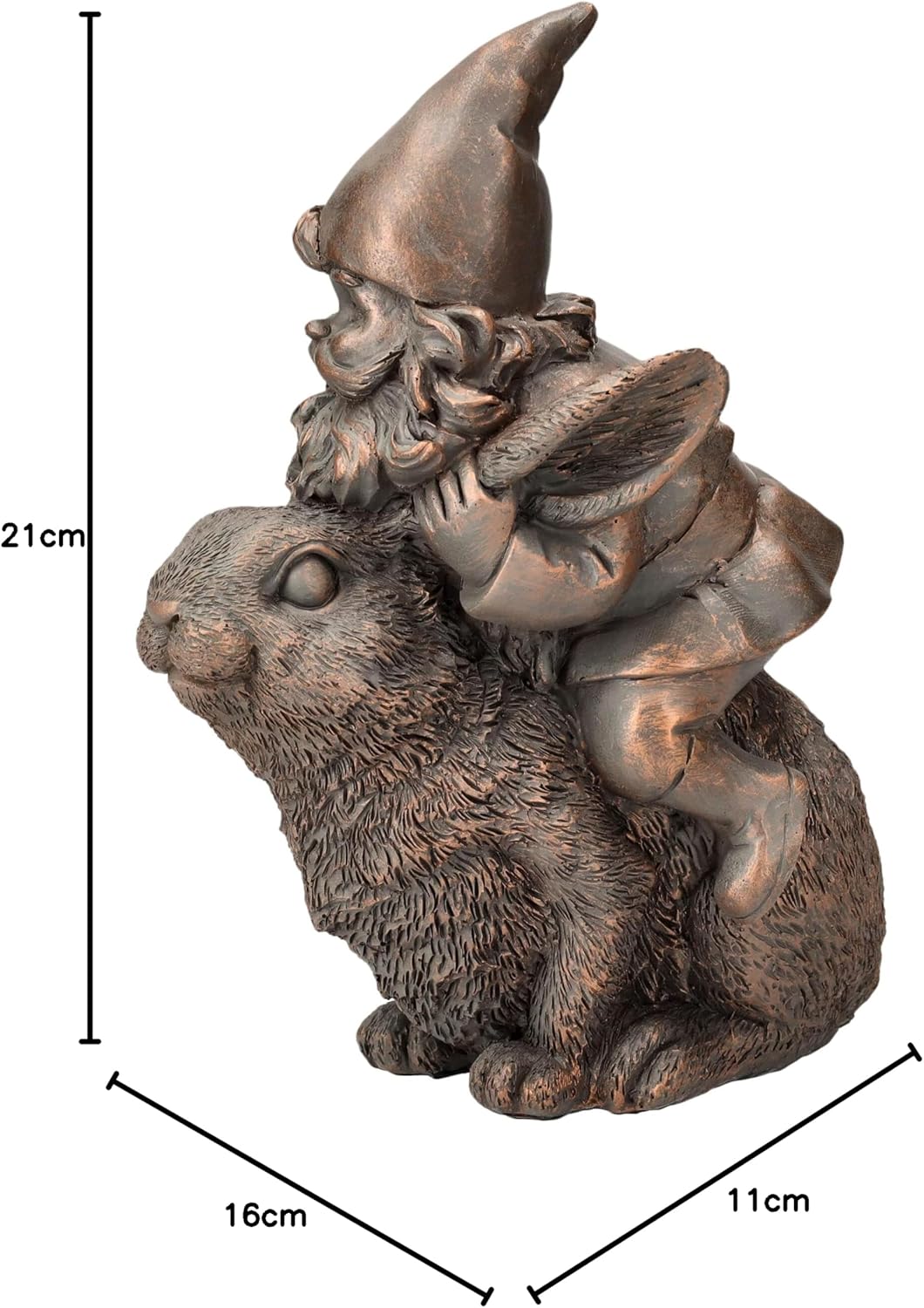 Pacific Giftware Gartenzwerg Figur reitet auf Hase | Bronzefarben Garten-Figur Deko Zwerg
