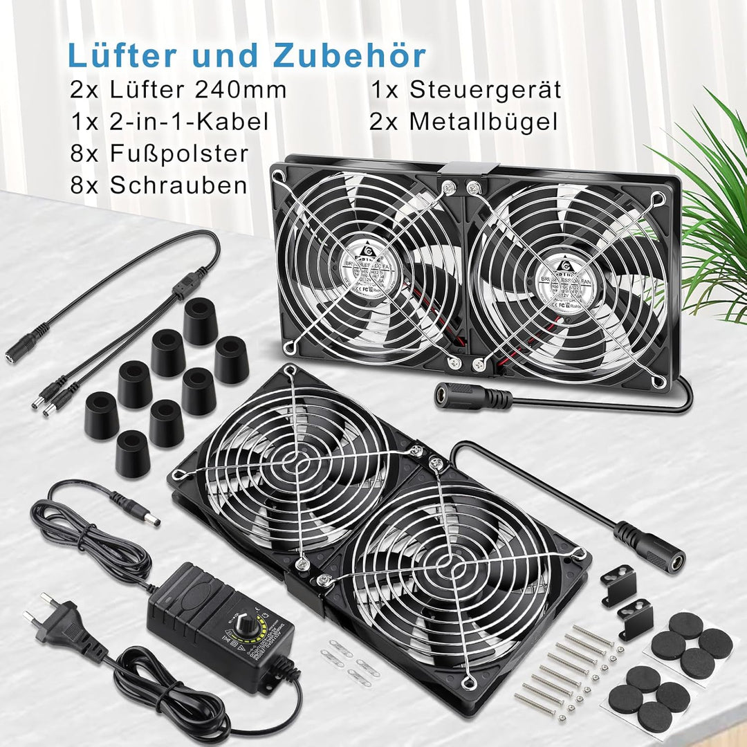 GDSTIME 4 x 120mm Lüfter 230V Dual 240mm Gehäuselüfter 220V PC Ventilator mit 4V-12V Einstellbare Ge