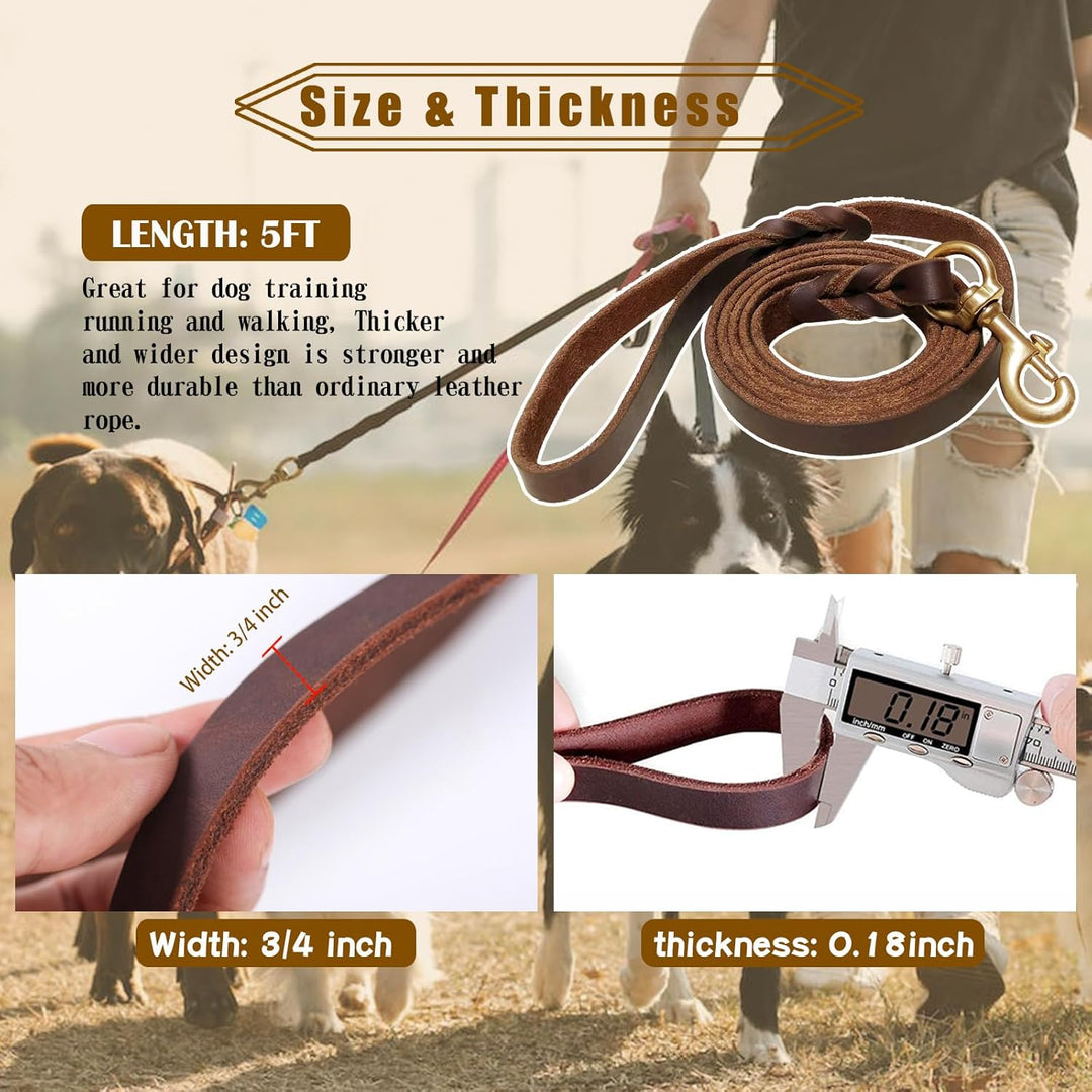 Leder-Hundeleine, 1,5 m x 1,9 cm, strapazierfähig, geflochtenes Echtleder, bequem für grosse, mittel