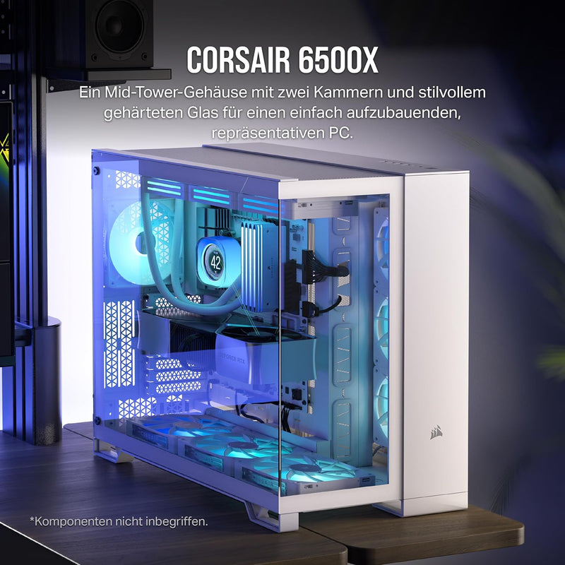 CORSAIR 6500X Mid-Tower ATX-Doppelkammer-PC-Gehäuse – Gehärtetes Panoramaglas - Umgekehrte Verbindun