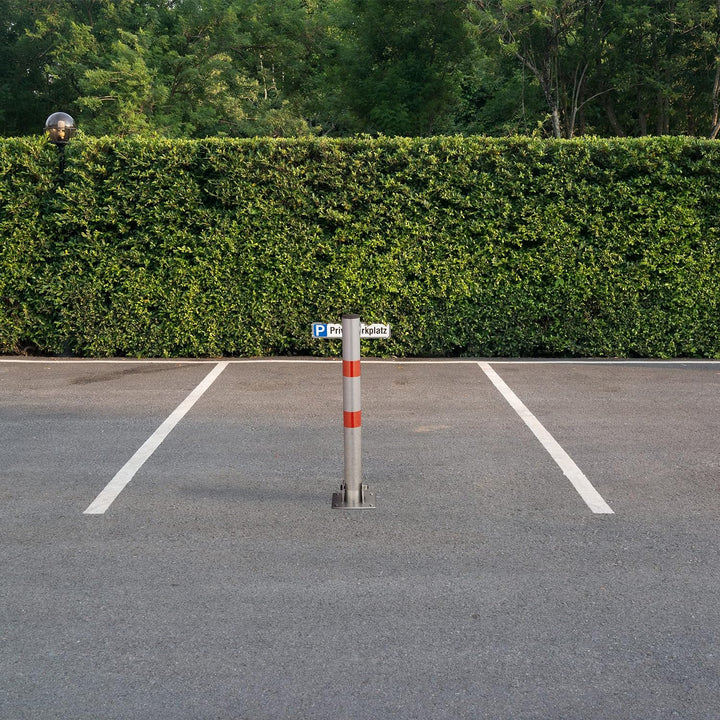 Relaxdays Absperrpfosten, klappbar, Stahl, Sperrpfosten Parkplatz, HxBxT: 65 x 15 x 13 cm, Signalstr