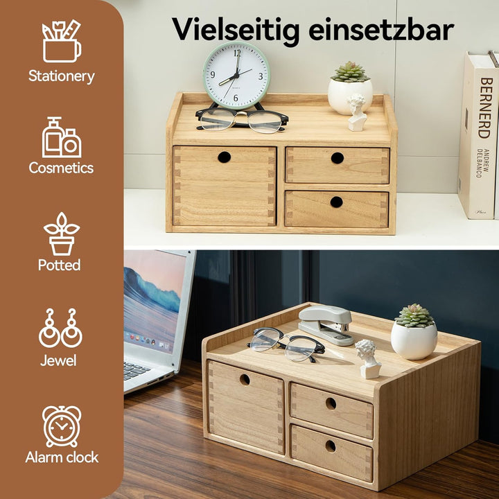 KIRIGEN Wood Desktop Organizer mit Schubladen Home Workspace Office Supplies Wooden Storage Box Shel