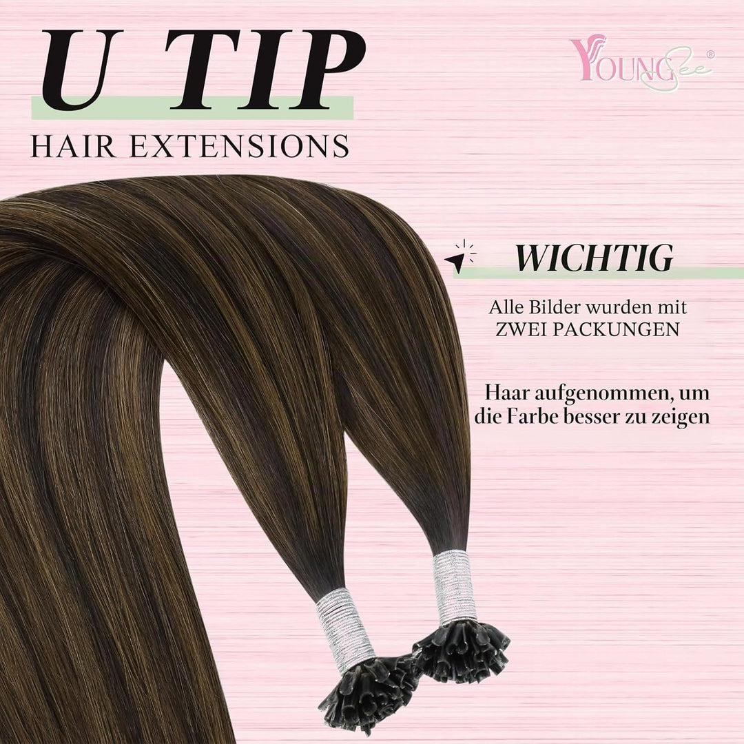 YoungSee Bonding Extensions Echthaar Braun Ombre Extensions Echthaar Bondings Dunkelbraun Ombre Mitt