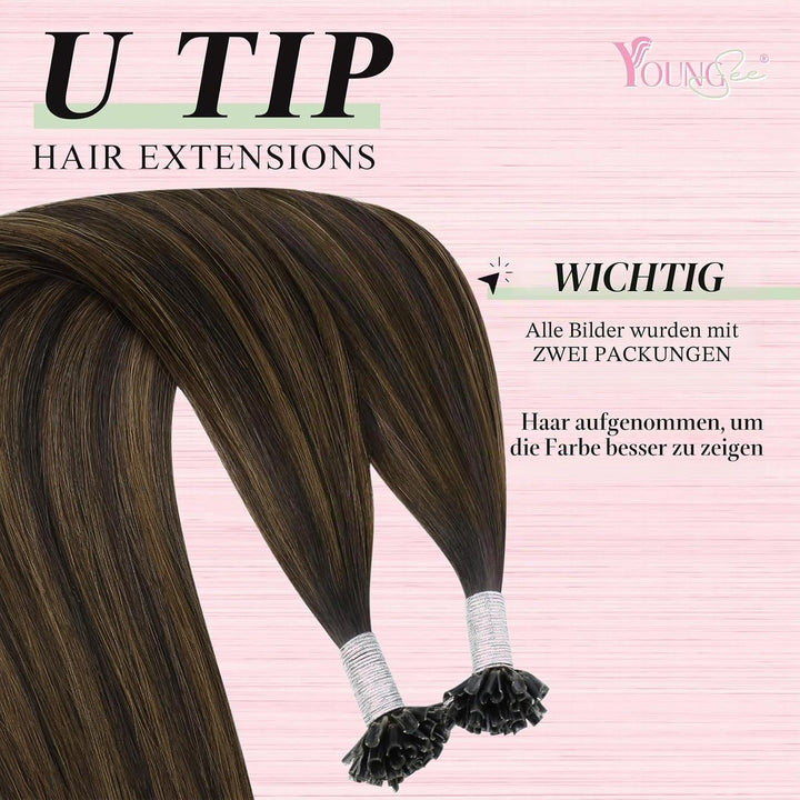 YoungSee Bonding Extensions Echthaar Braun Ombre Extensions Echthaar Bondings Dunkelbraun Ombre Mitt