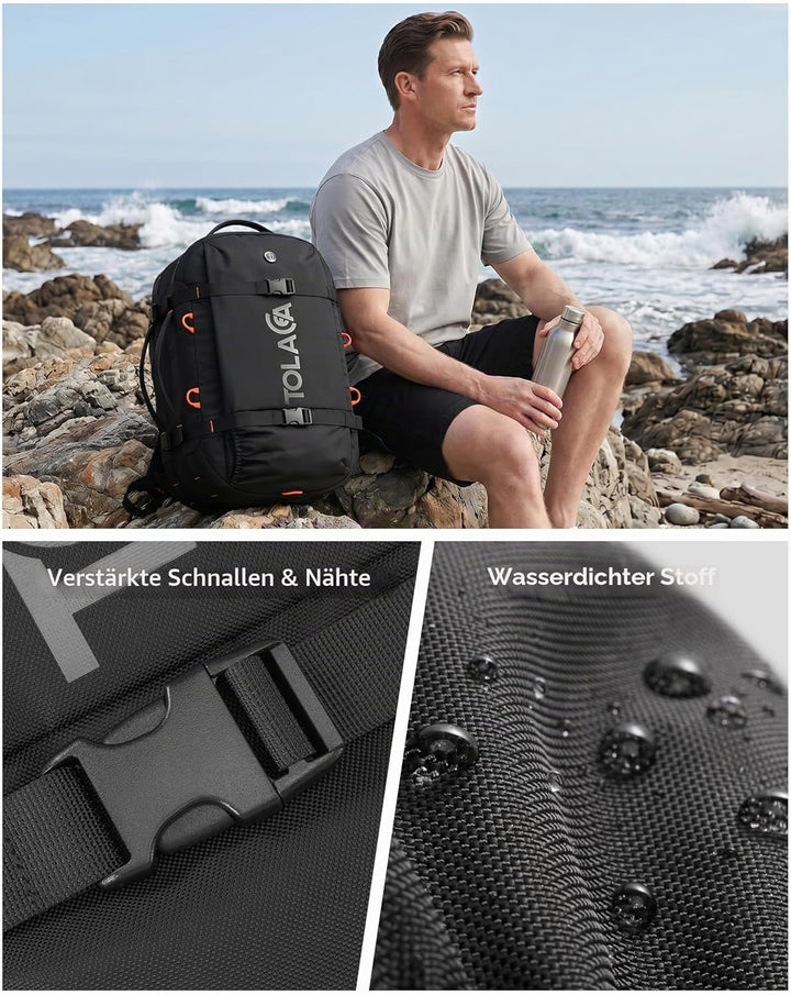 Tolaccea Reiserucksack, Handgepäck Rucksack Flugzeug, TSA-Freundlicher Laptop Rucksack 15,6 Zoll, Er
