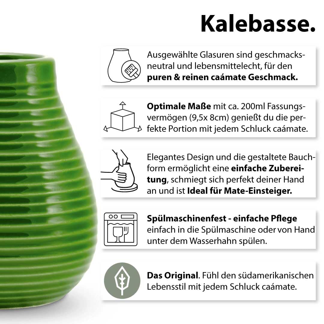 Mate Tee Set für Zwei Bio ● 2 Matebecher + 2 Bombillas + 300g Matetee + Zubereitungsanleitung (grün)