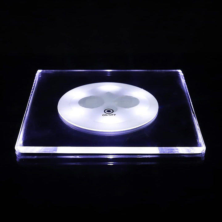 MEDOYOH 6er-Set Quadratisch Kühle Weiss LED Untersetzer für Getränke, ON/Off Taste Getränke Unterset