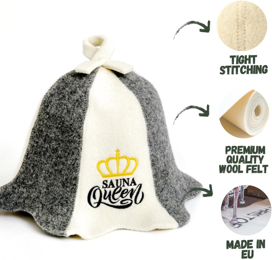 Sauna Guru Saunahut 'Sauna Queen' White - 100% organische Wollfilzmützen - Schützen Sie Ihren Kopf v