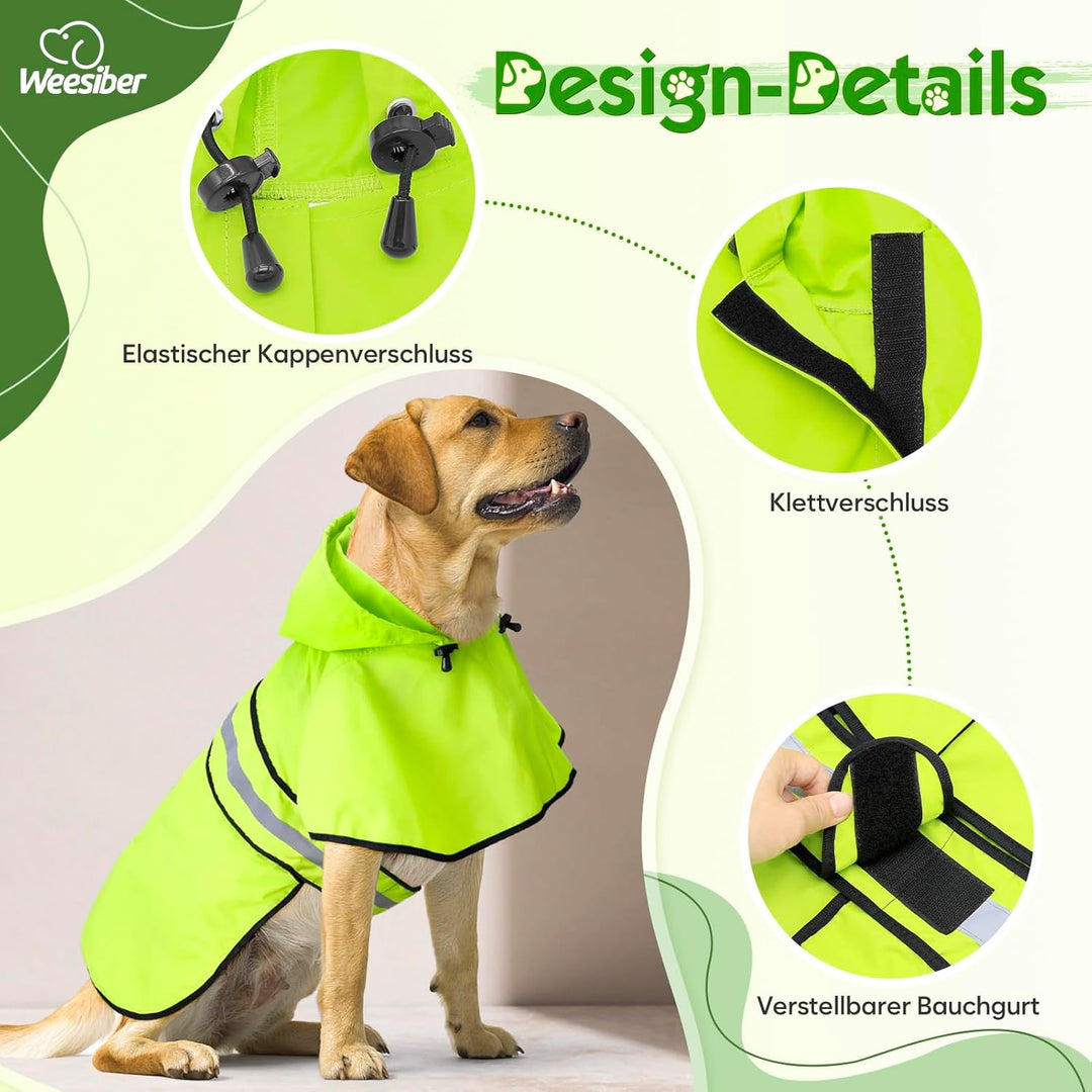 Weesiber Hunderegenmantel - Regenmantel Hund wasserdicht Hund Regenjacke mit Kapuze, Reflektierend R
