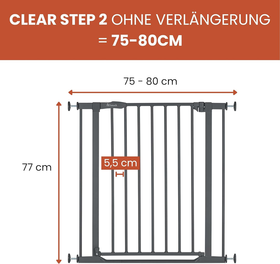 Hauck Treppenschutzgitter Türschutzgitter Clear Step 2, für Breiten 75-80 cm, Ultra Flache Schwelle,