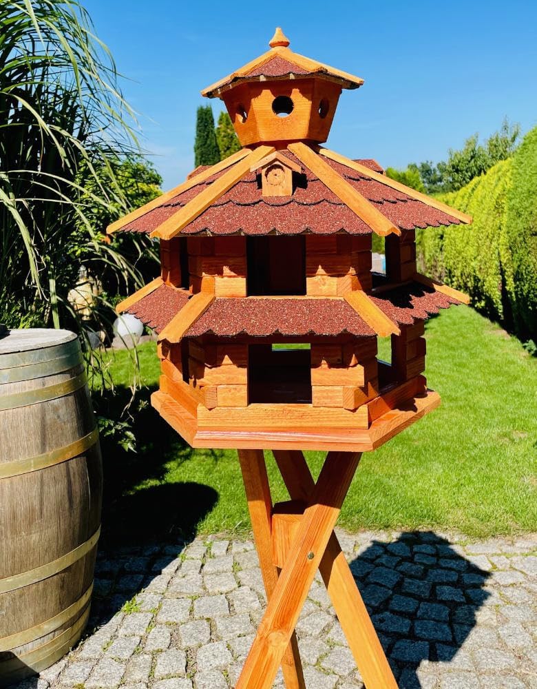 Vogelvilla wetterfest von L bis XXL Futterhaus Vogelhaus mit oder ohne Ständer in Braun mit Rot, Grü