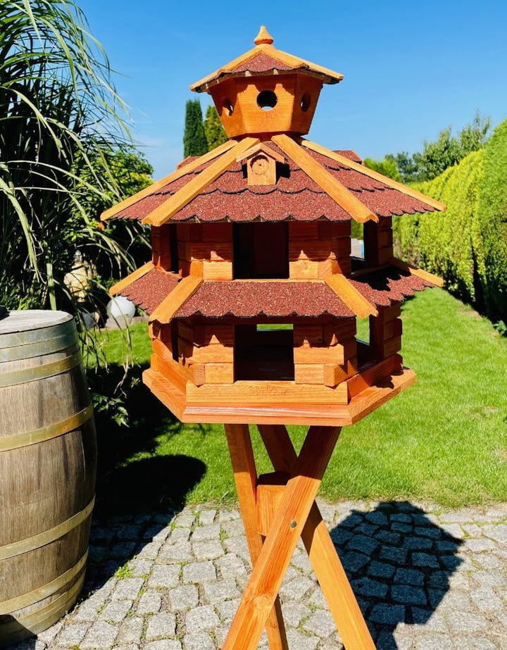 Vogelvilla wetterfest von L bis XXL Futterhaus Vogelhaus mit oder ohne Ständer in Braun mit Rot, Grü