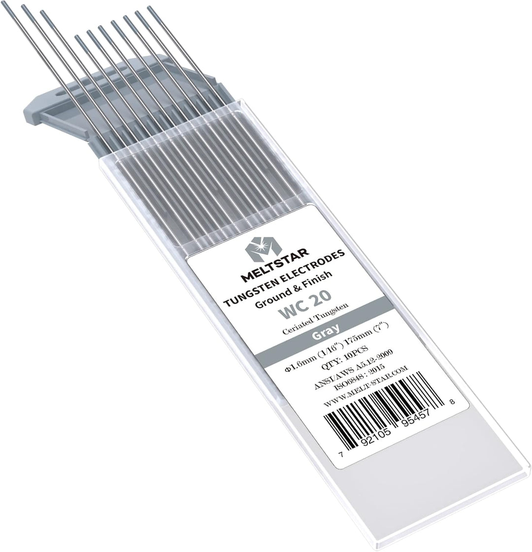 MELTSTAR WC20 Graue Elektrode aus 98% reinem Wolfram und 2% Ceroxid (10 Stück, Ø1.6 x 175 mm) – stra