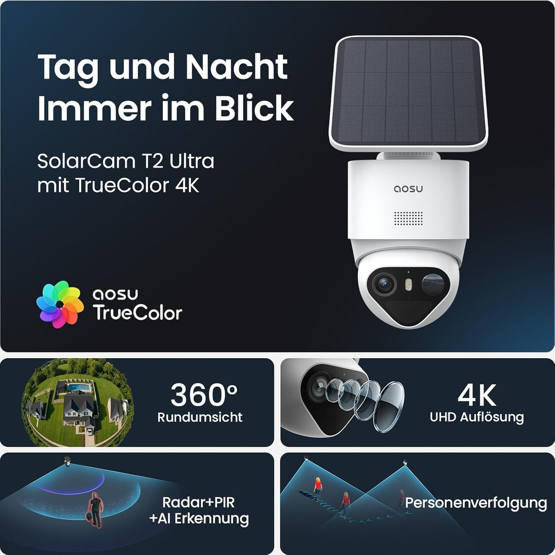 aosu T2 Ultra 4K 8MP Überwachungskamera Aussen Solar Akku [Passt für T2 Ultra Kit, TrueColor Nachtsi