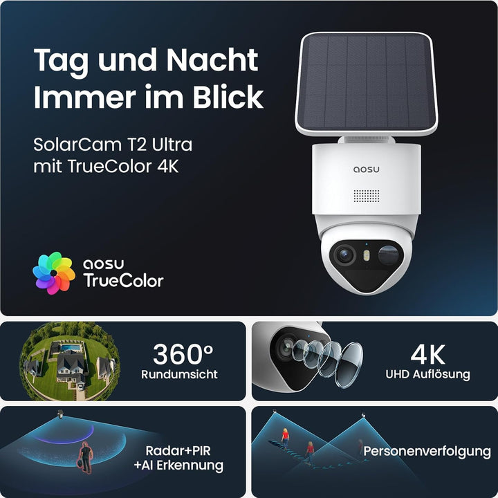 aosu T2 Ultra 4K 8MP Überwachungskamera Aussen Solar Akku [Passt für T2 Ultra Kit, TrueColor Nachtsi