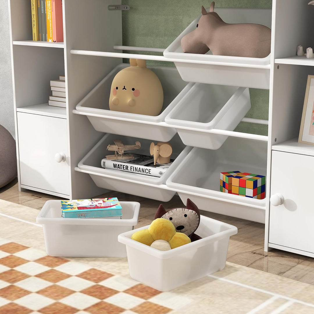 AIYAPLAY Kinderregal, Spielzeugregal Bücherregal mit 8 herausnehmbaren Aufbewahrungsboxen, 4 offenen