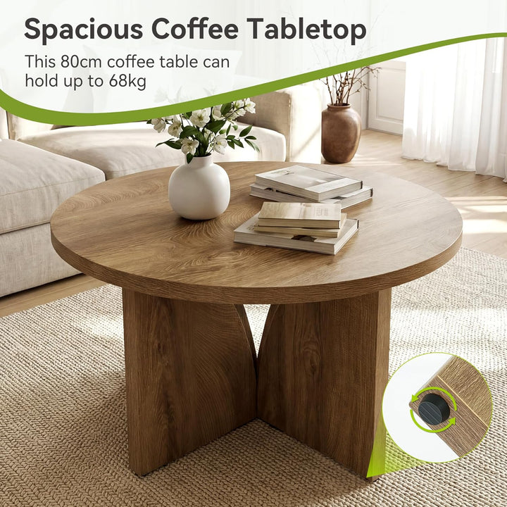 Tribesigns Runder Couchtisch, 80 cm, Moderner Holztisch in Braun, Kreis-Mitteltisch für Wohnzimmer,