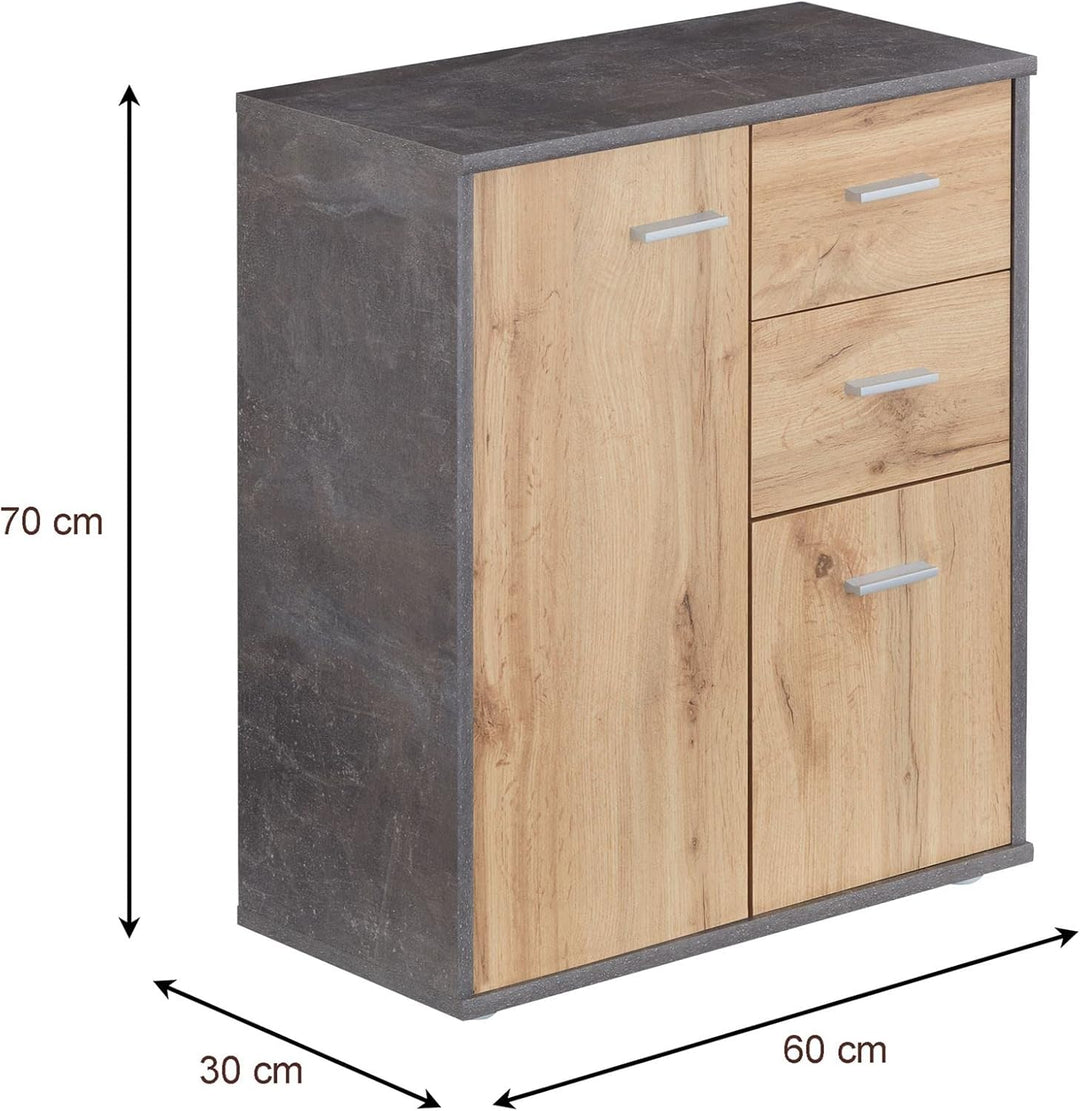 CARO-Möbel Kommode Locarno mit 2 Schubladen und Türen, modernes Highboard Bürokommode in Beton dunke