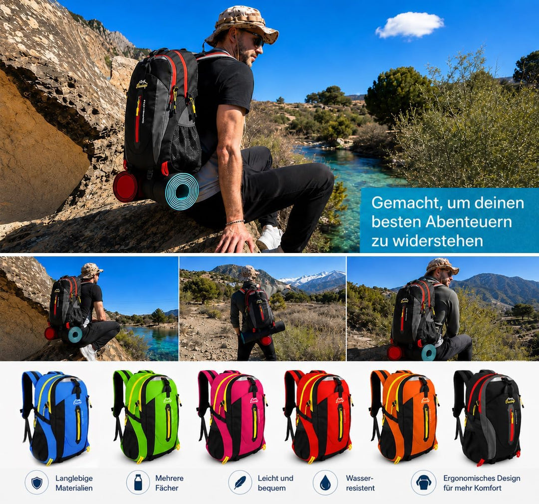OcioDual Wanderrucksack 30L Schwarze, Travelite Rucksack, Arbeitsrucksack Herren, Wanderrucksack Her