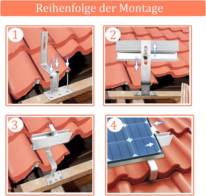 Photovoltaik Ziegeldach Befestigungssystem,Solar Alu Halterung Befestigung Schiene Dachhaken PV für