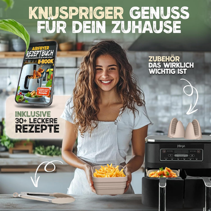 2x Set Zubehör für Ninja Foodi Max Dual Zone Silikonform Faltbar, Dual Zone Airfryer, Heissluftfritt