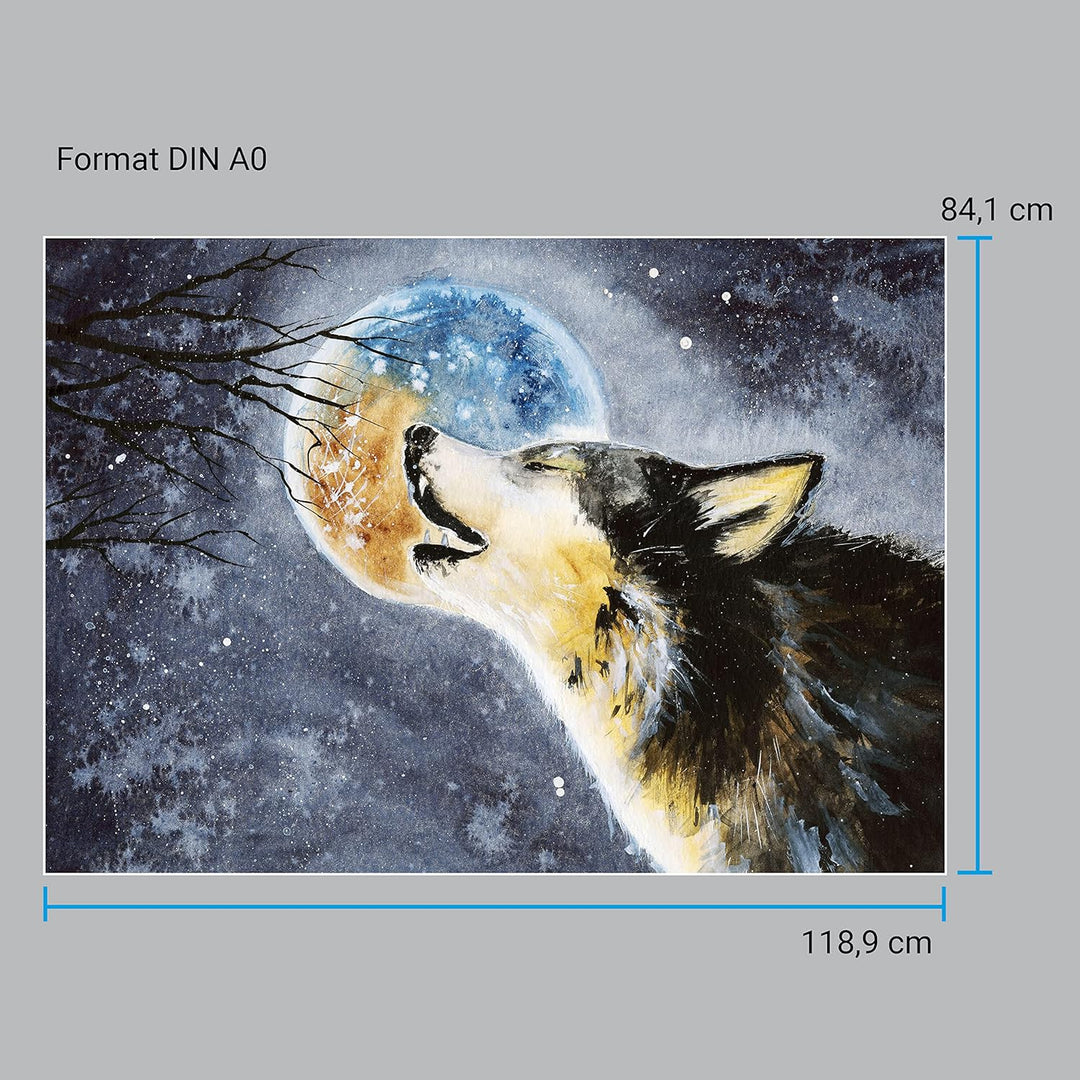 wandmotiv24 Poster als Wanddeko, Grösse Din A0, Heulender Wolf, Gemälde, Mond, Mitternacht, Tier, Mo
