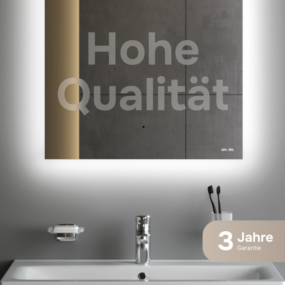 AM.PM Hit – LED Spiegel 60 x 70 cm mit Beleuchtung | Badezimmerspiegel mit LED | Spiegel mit Licht d