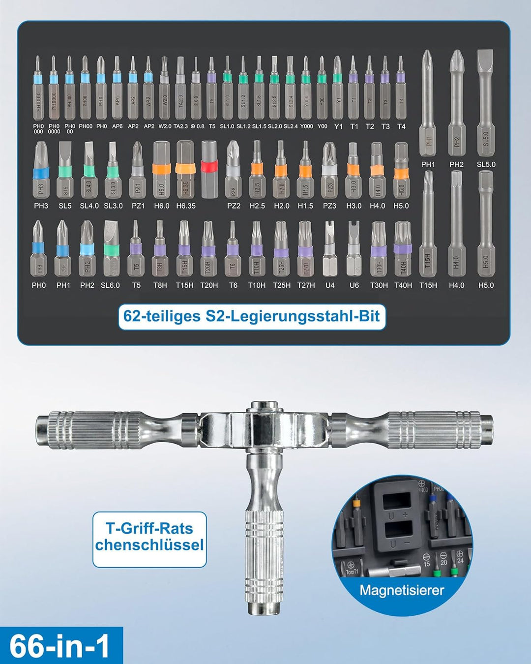 66-in-1 Ratschen Schraubendreher Set - Magnetisch Ratschenschraubendreher, 66-in-1