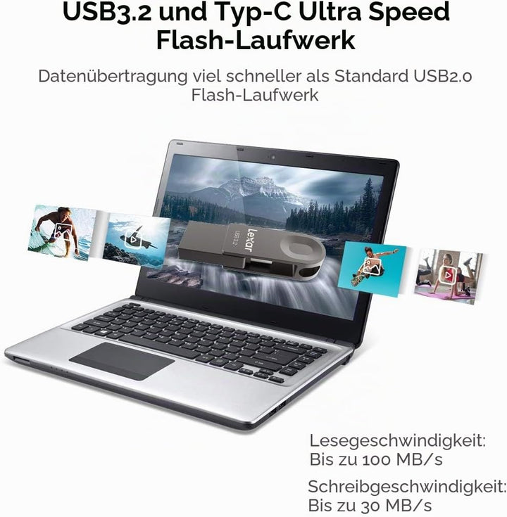 Lexar USB-Stick 3.2 128 GB, Gen 1, USB C & USB A, Lesegeschwindigkeit bis zu 100 MB/s, unterstützt O