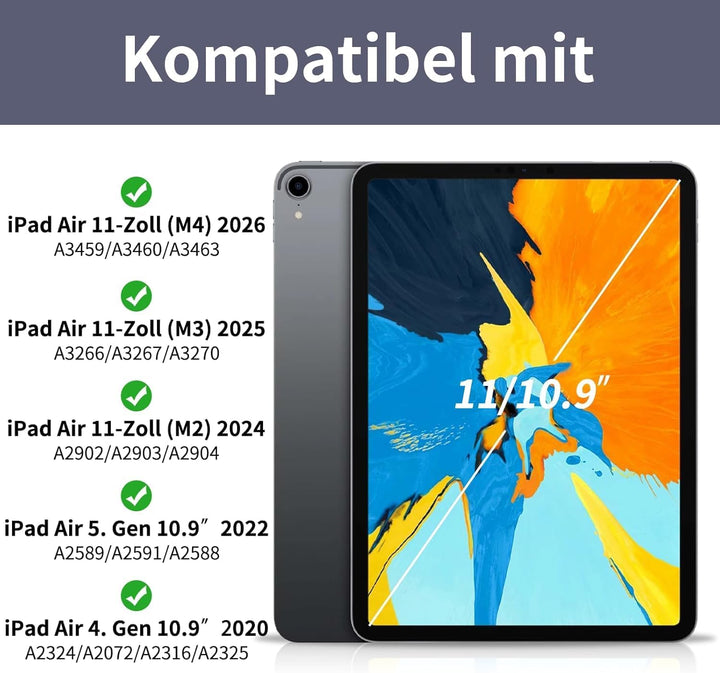 Hülle mit Tastatur Kompatibel mit iPad Air 6./ 5./ 4. Generation 11 Zoll M2/10,9 Zoll, 7 Farbige Bel