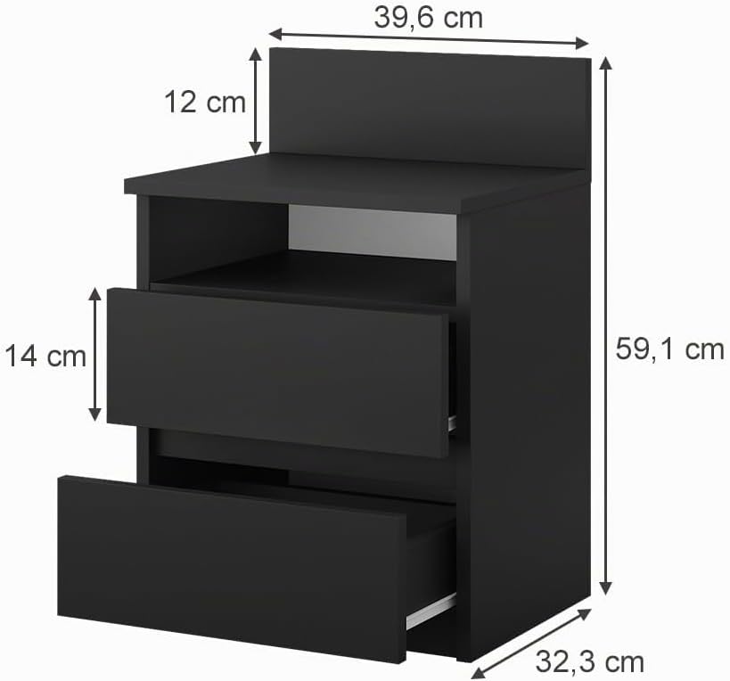 Vicco Nachttisch Monty, Schwarz, 39.6 x 59.1 cm 40 x 59 cm Einzeln Schwarz, 40 x 59 cm Einzeln Schwa